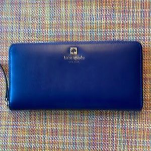 kate spade ♠️ rich blue leather zip-around wallet